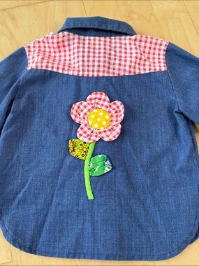 Mine From Hollywood Vintage Baby Kids Western Plaid Gingham Shirt With Flower